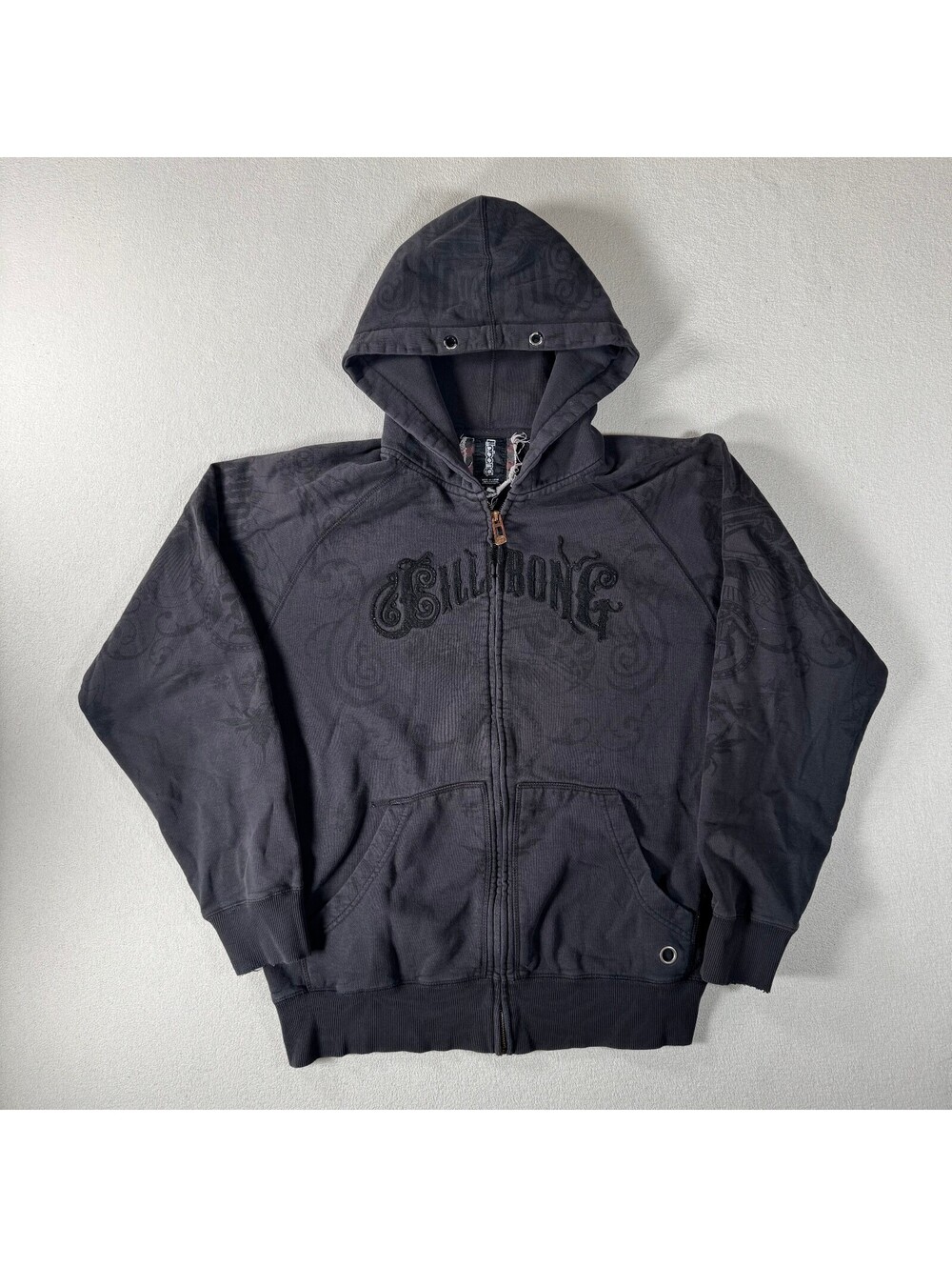 Y2K Surf Billabong Black Full Zip Hoodie Embroidered Logo L